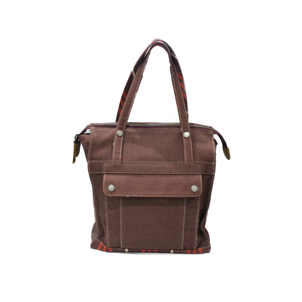Burberry BLUE Bag Brown LABEL Reddish Shoulder Canvas Tote - Picture 2 of 7